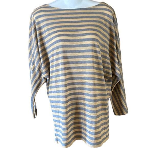 CAbi Camel and Gray Striped Dolman Sleeve Womens Size Medium Top - Picture 1 of 5